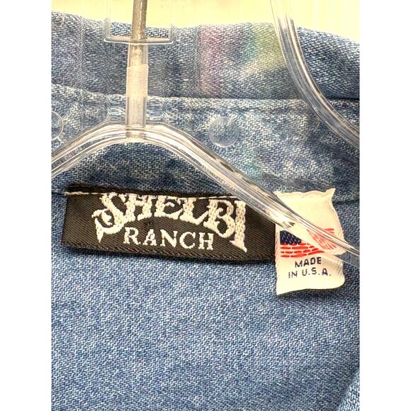 Shelbi Ranch Western Denim Bib-Front Pullover Shirt Vintage Cowboy Style - Picture 5 of 7